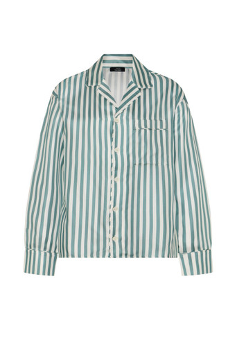 Unisex Silk Pyjama Shirt - Mineral Blue Stripe