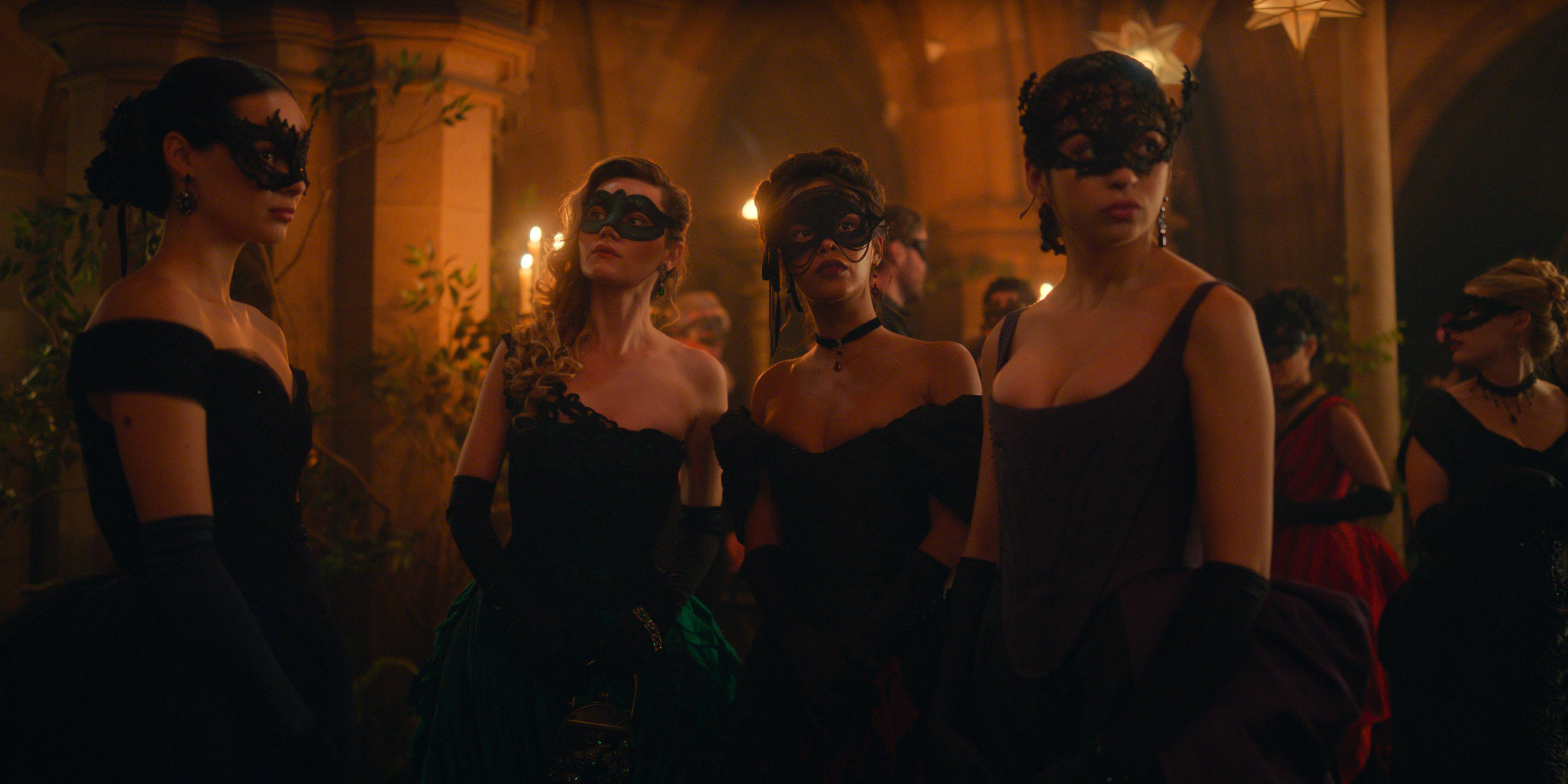 Aubri Ibrag, Imogen Waterhouse, Alisha Boe and Josie Totah in "The Buccaneers," now streaming on Apple TV+.