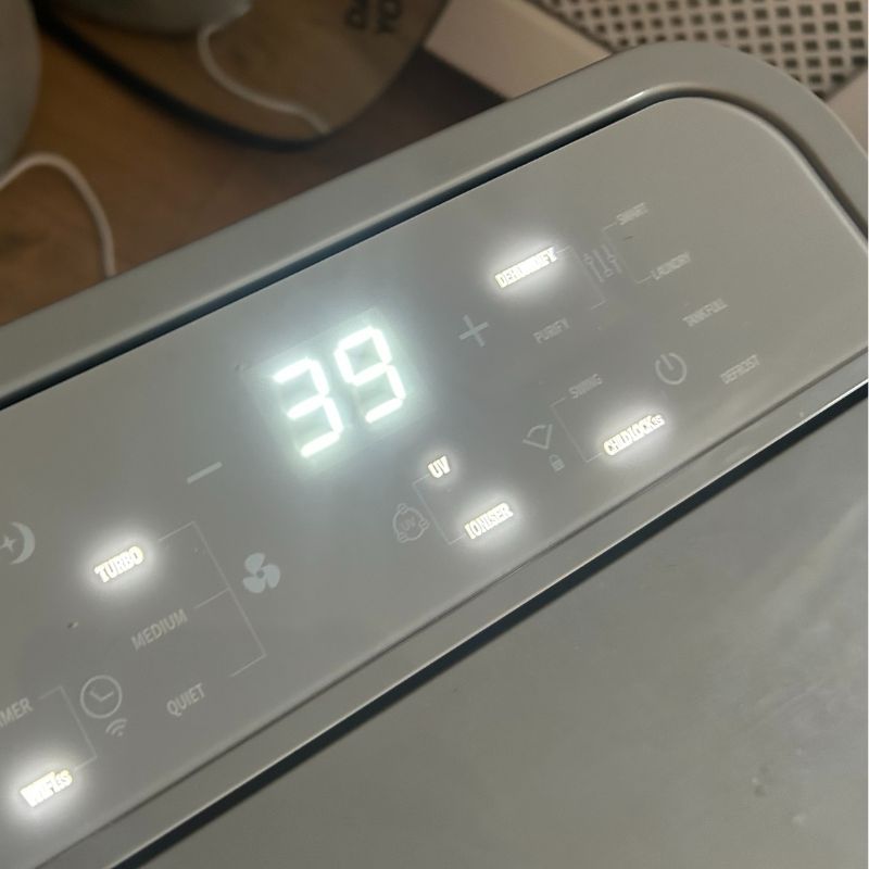 ElectricQ dehumidifier reading 39 in living room