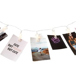 A string of clip on photo fairy lights