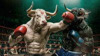 A render of two bulls boxing
