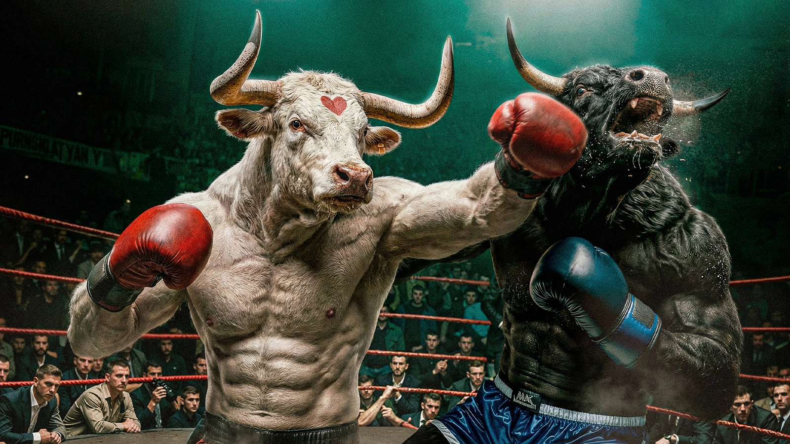 A render of two bulls boxing