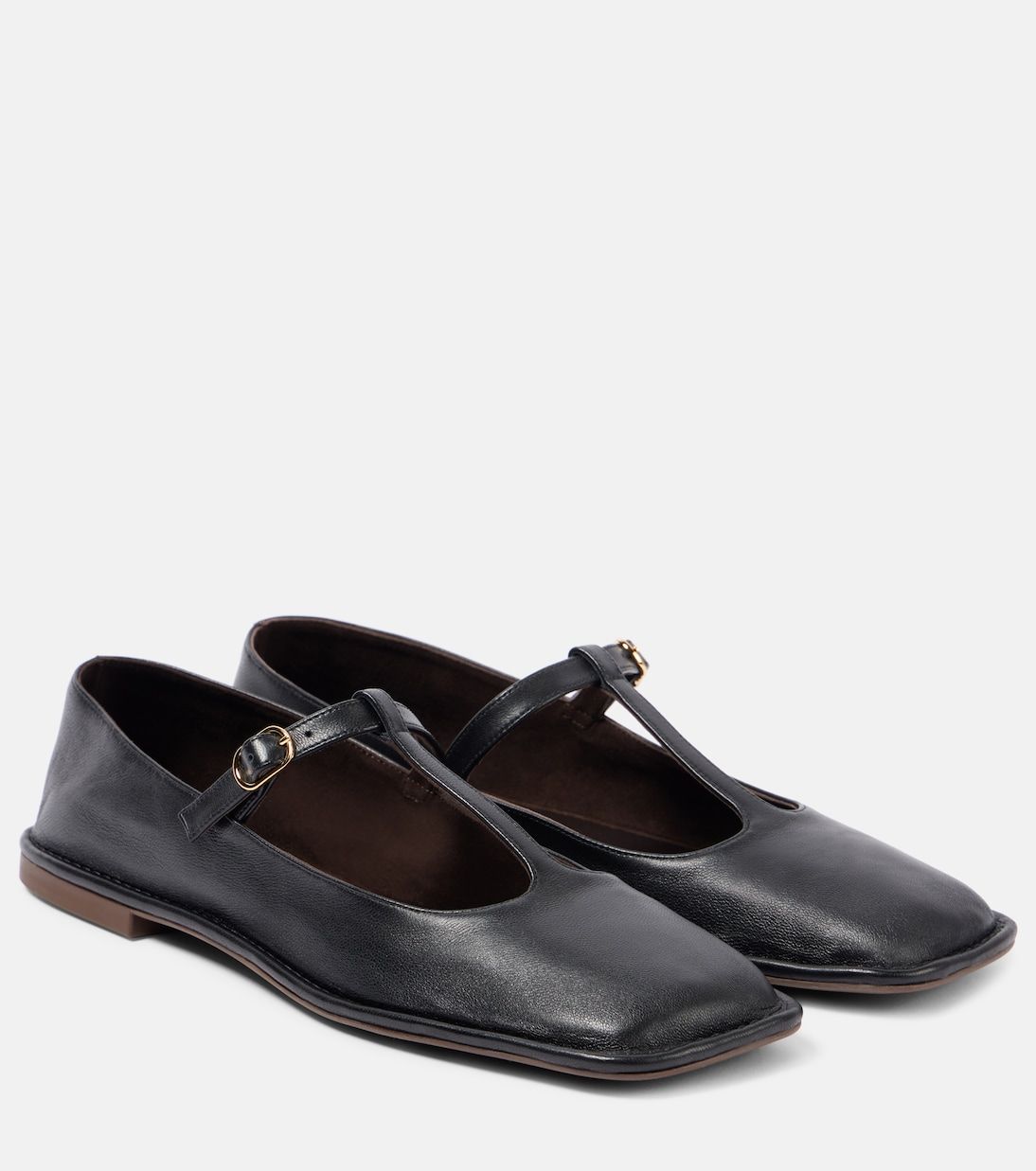 Square T-Strap Leather Flats