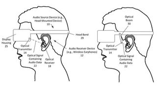 a patent illustration showing an apple mr headset working with a pair of earbuds