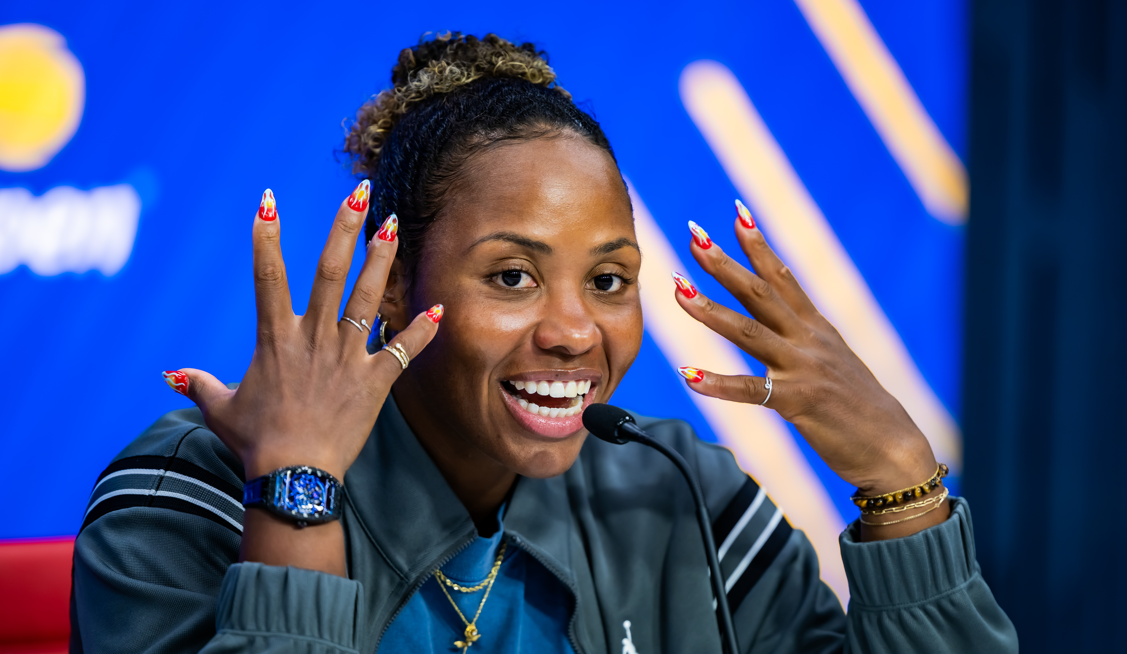 taylor townsend showing off her manicure at the 2025 US Open