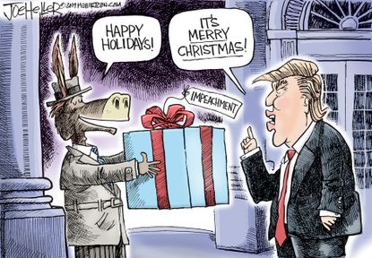 Political Cartoon U.S. Impeachment Happy Holidays