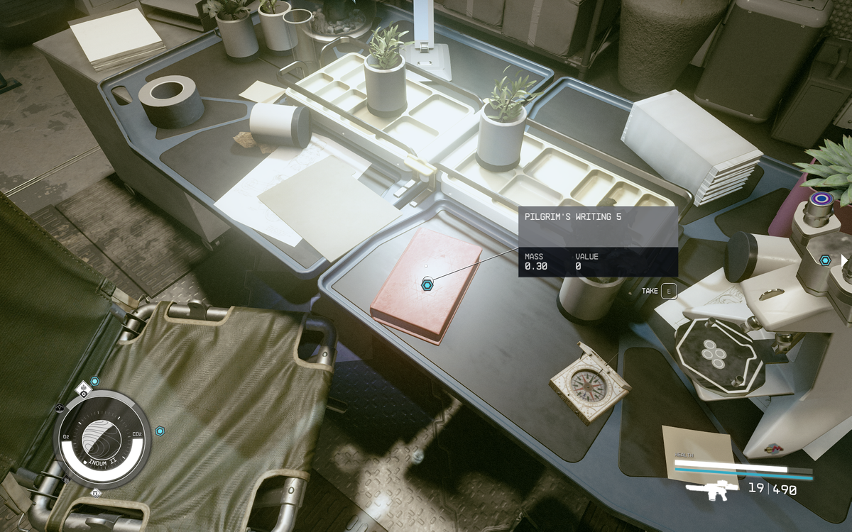 the pilgrim's book on a desk in Starfield