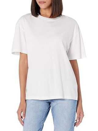 Lydia Damen Drop Shoulder Loose Short Sleeve Jersey T-Shirt, Weiß, M