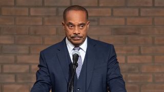 Vance addressing a crowd in NCIS' 500th episode in Season 23