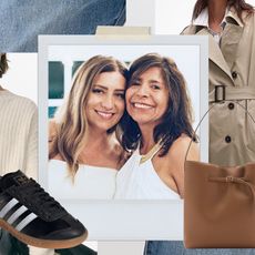 Fashion collage of a mom and daughter along with a ribbed sweater, black Adidas sneakers, a tan Mango tote bag, and Topshop trench coat — 30 Stylish Nordstrom Finds to Love at Any Age