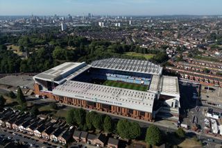 An aerial view of Villa Park is seen ahead of the Premier League match between Aston Villa and Everton FC at Villa Park on August 13, 2022 in Birmingham, England.