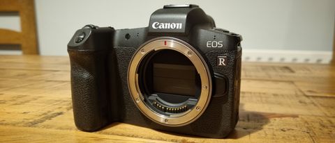 A close up view of the Canon EOS R