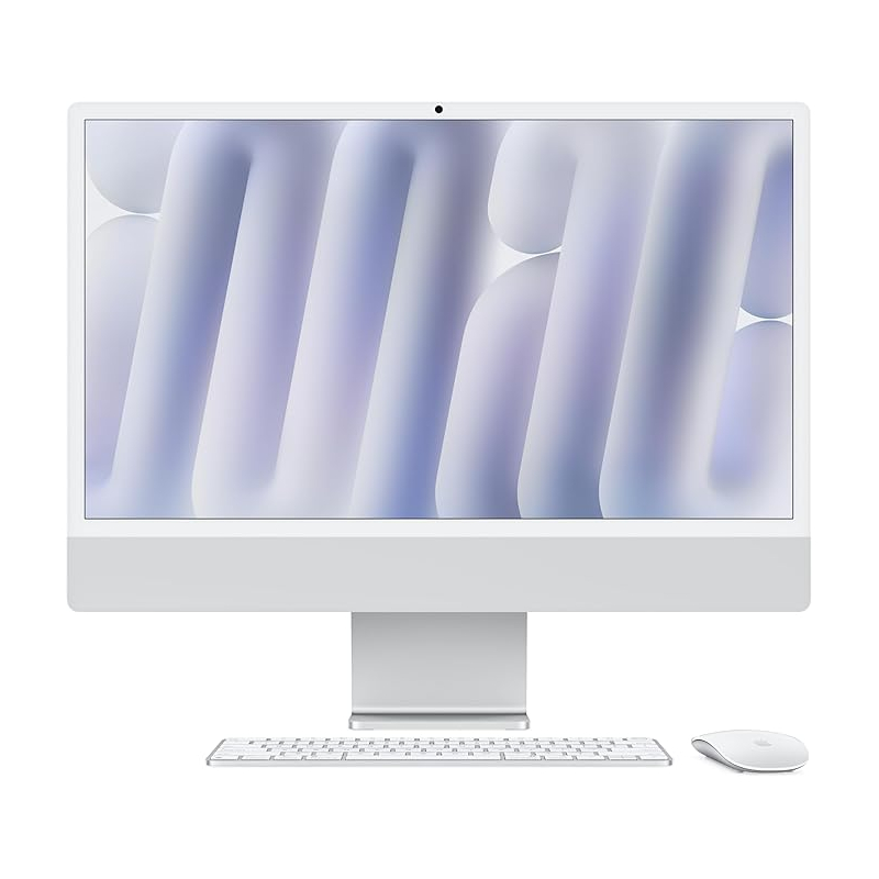 Silver Apple iMac M4 (2024) with Magic mouse and keyboard