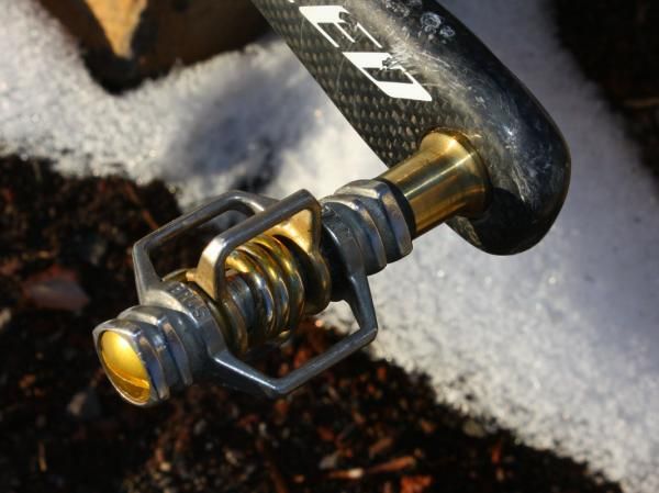 Crankbrothers' Eggbeater 4Ti pedals are a common sight in 'cross on account of their light weight and nearly infallable performance in mud.