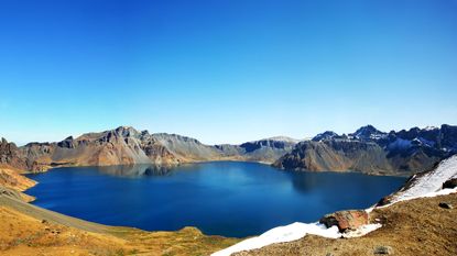 View of Heaven Lake at the top of a volcano.