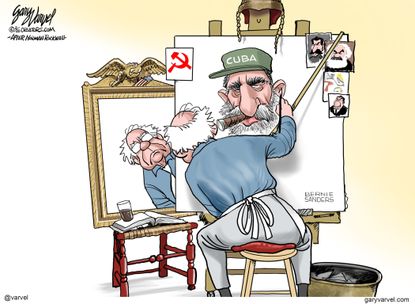 Political Cartoon U.S. Bernie Fidel Castro Cuba communism portrait
