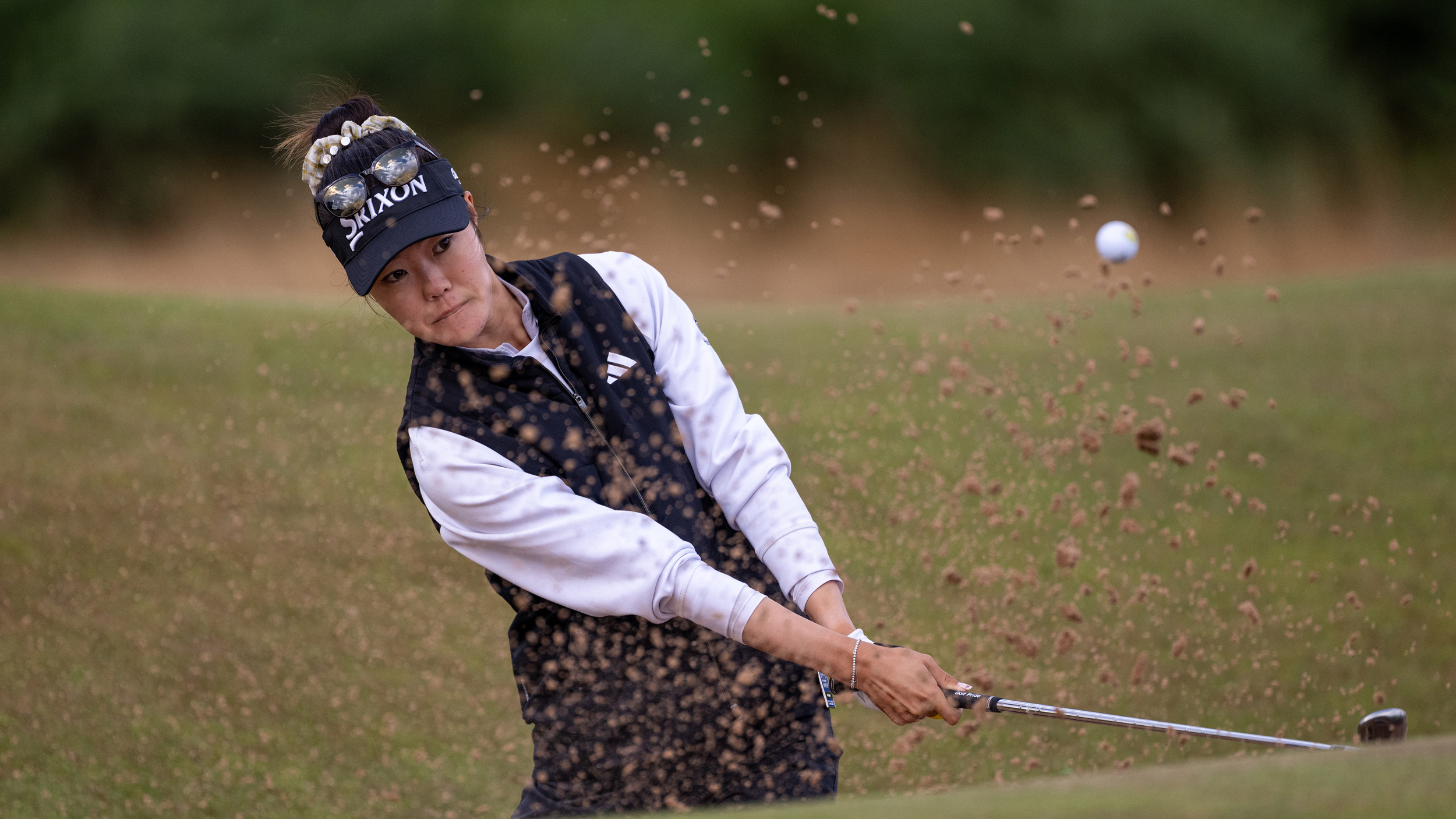 Grace Kim plays a bunker shot at the AIG Women's Open