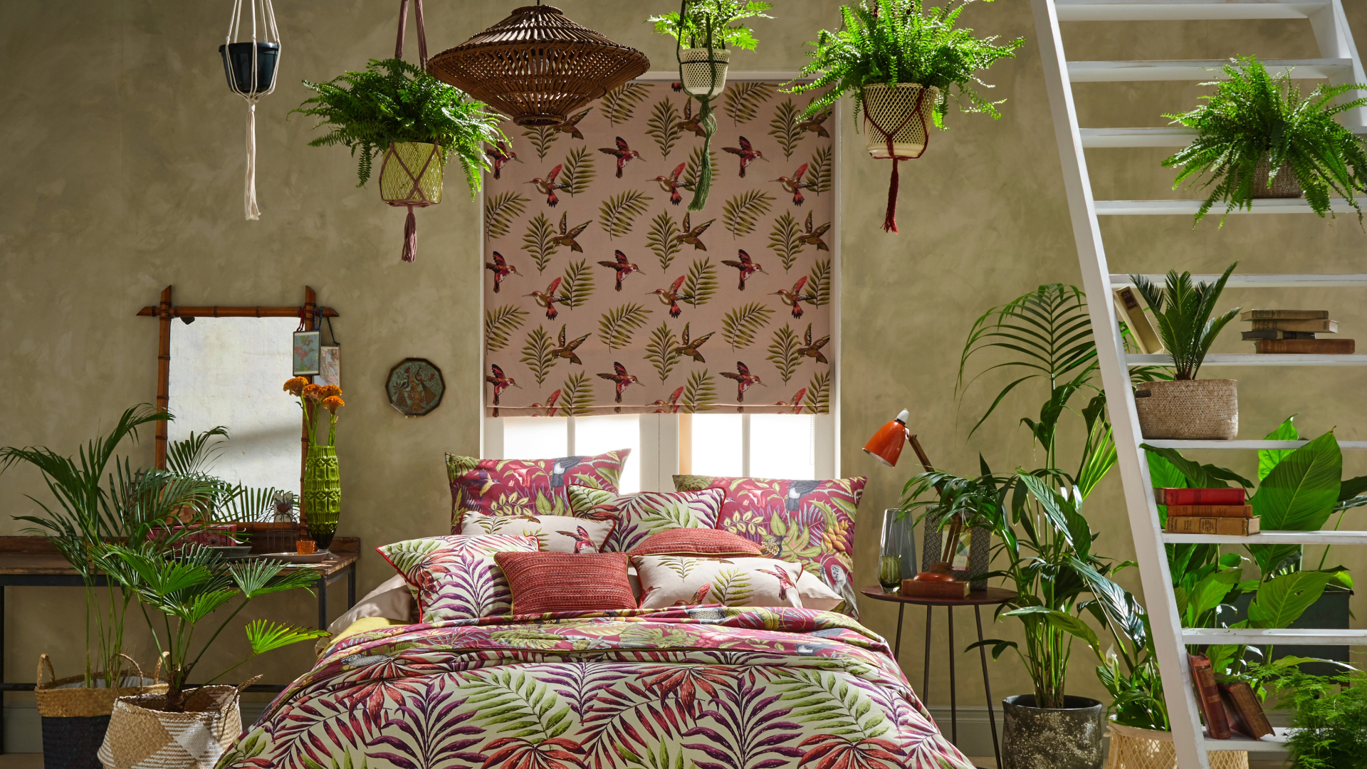 Hanging plants in bedroom