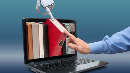 An laptop with books on the screen