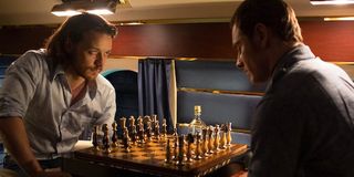 James McAvoy and Michael Fassbender as Professor X and Magneto playing chess in X-Men: Days of Futur