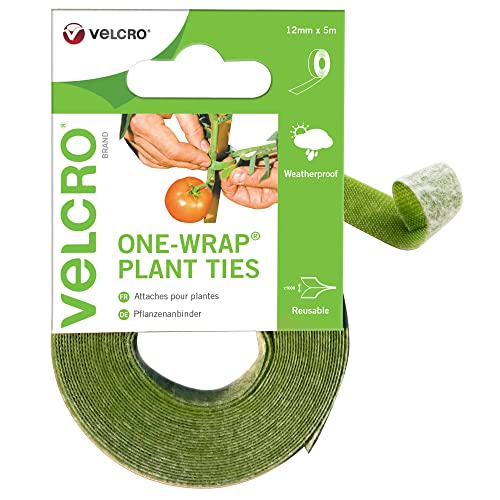 Velcro Brand One-Wrap Plant Ties Tape, 12mm X 5m, Green - Reusable, Plant-Friendly Secure Solution for Tree Ties Straps, Plant Clips, Vel-Ec60202,package May Vary