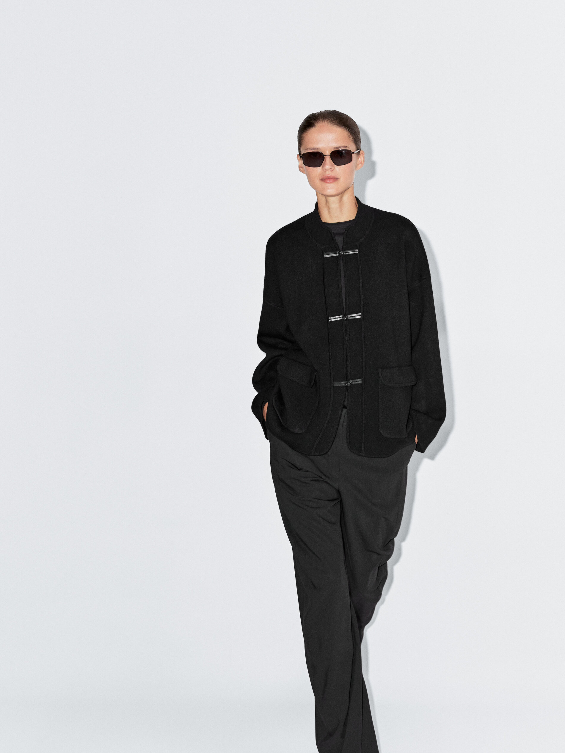 Wool Blend Cardigan With Stand Collar