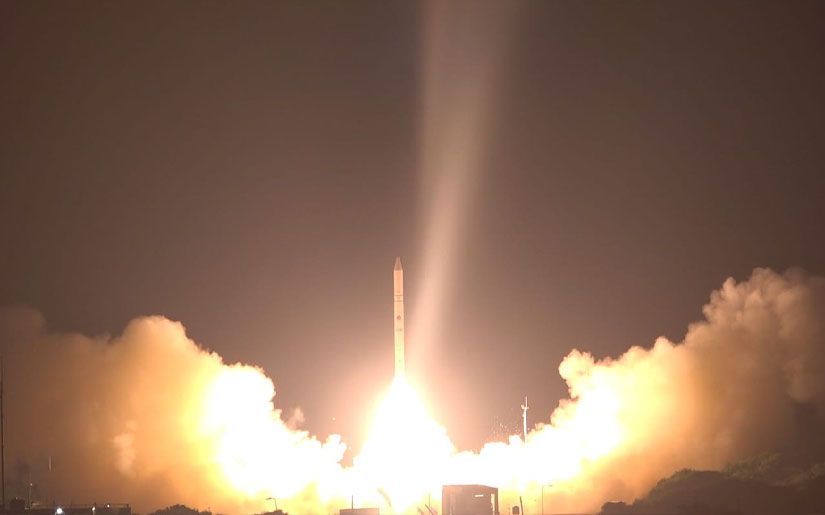 An Israeli Shavit 2 rocket launches the Ofek 16 reconnaissance satellite into orbit from the Palmachim air base in central Israel on July 6, 2020.