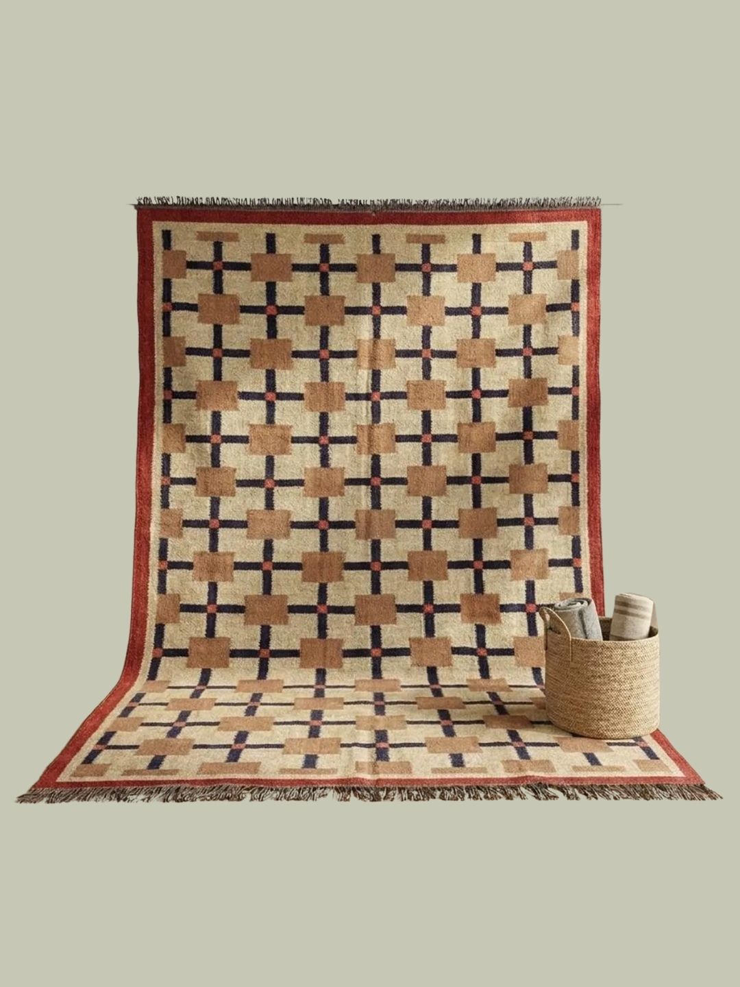kilolhomes, Scandinavian Boho Kilim Rug, Wool Jute Handwoven