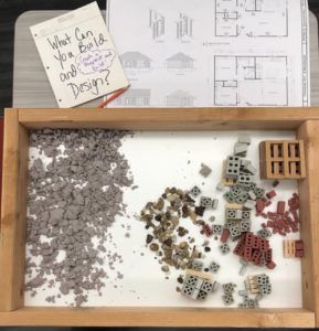 Mini-Materials: Mini versions of gravel, sand, cinderblock, bricks in wooden box