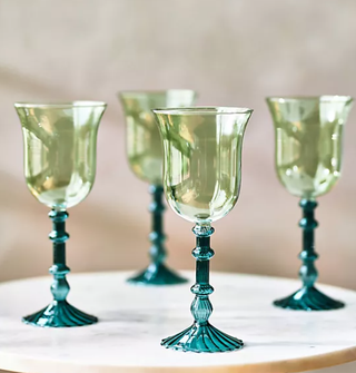 Green wine glasses.