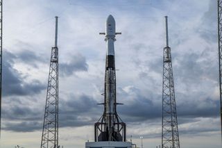 A SpaceX Falcon 9 rocket stands ready to launch the Turksat 5A communications satellite from Cape Canaveral Space Force Station in Florida, on Jan. 7, 2021. The same Falcon 9 first stage will launch 60 Starlink satellites into orbit on Wednesday, April 28, 2021. 