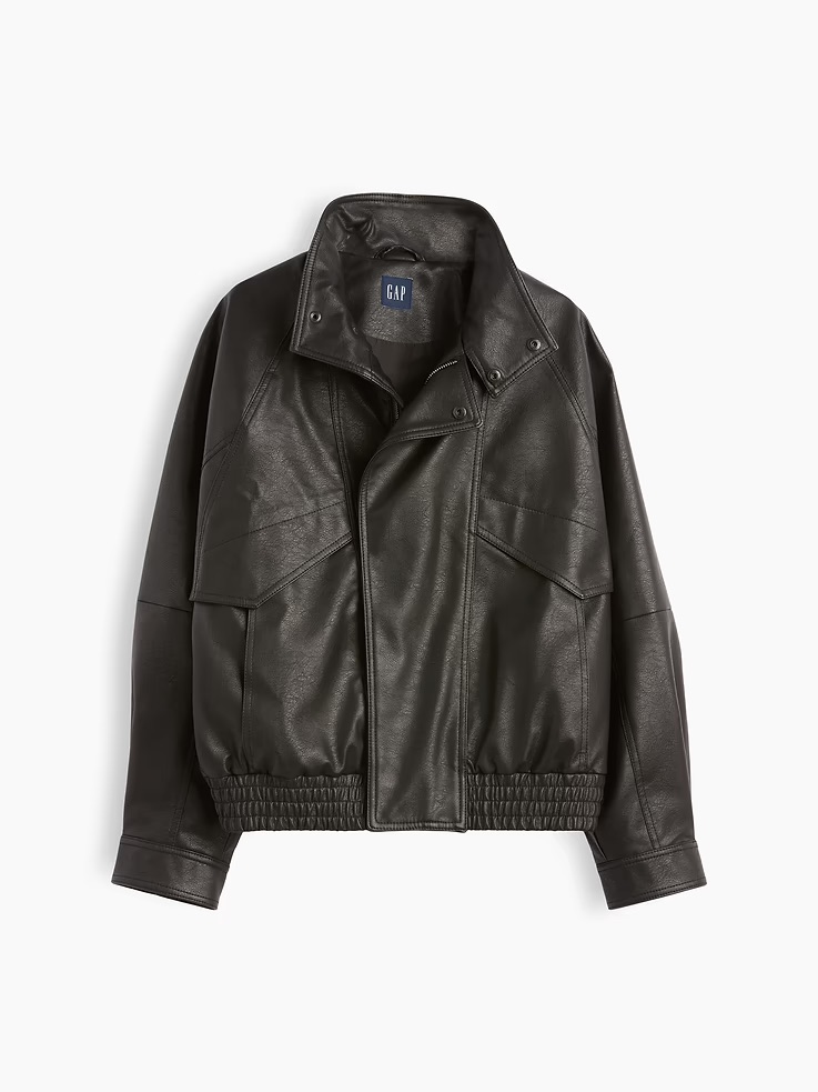 Gap, Vegan Leather Oversized Bomber Jacket