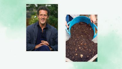  composite image of Monty Don and a person pouring compost into a wheel barrow to support a savvy Monty Don compost tip