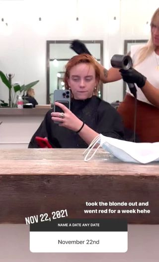 Billie Eilish with red hair in 2021 Instagram stories