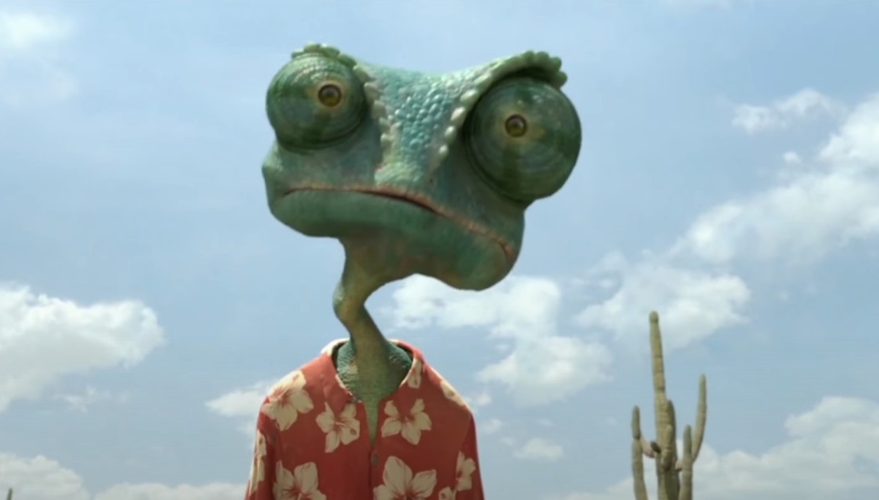 Rango (Johnny Depp) walking through the desert in Rango