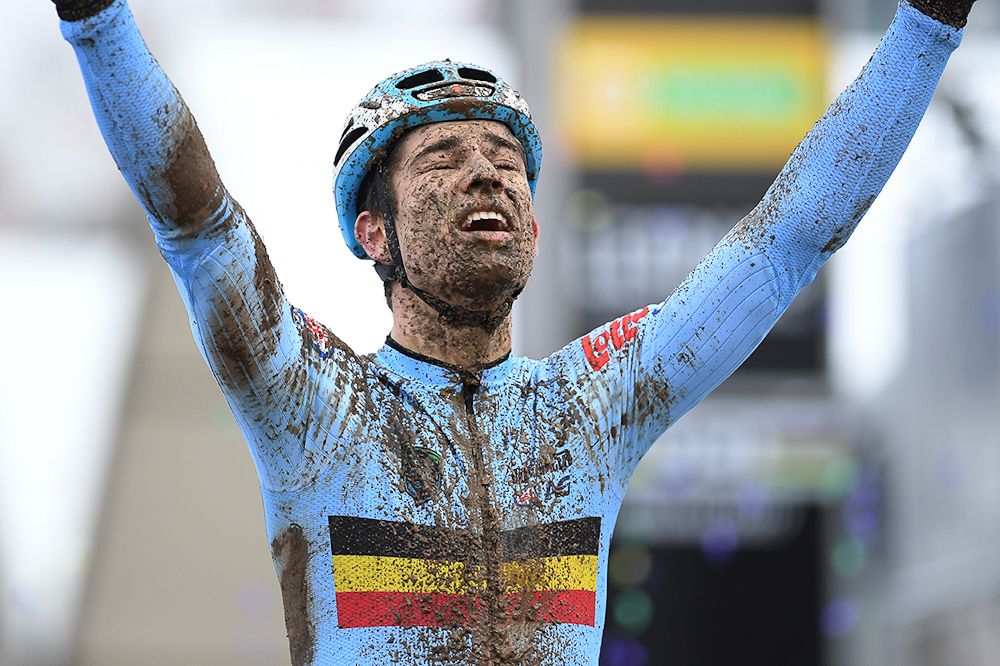 Wout van Aert revels in his second consecutive cyclo-cross title