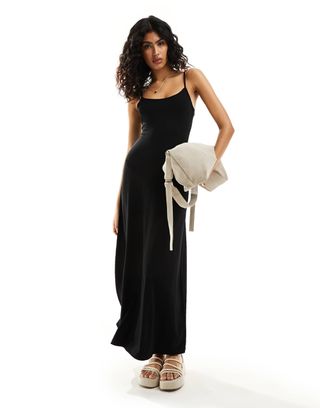 Asos Design Scoop Back Strappy Maxi Dress in Black