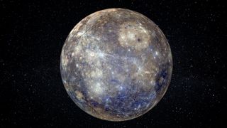 Mercury in space surrounded by stars. Image elements furnished by NASA.