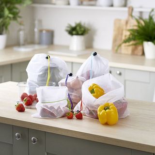 table with various size vegetable bags