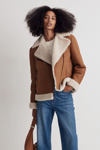 Madewell, Oversized Shearling Motorcycle Jacket