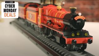 Lego Hogwarts Express facing the foreground, with a 'Cyber Monday deals' badge in the top left-hand corner