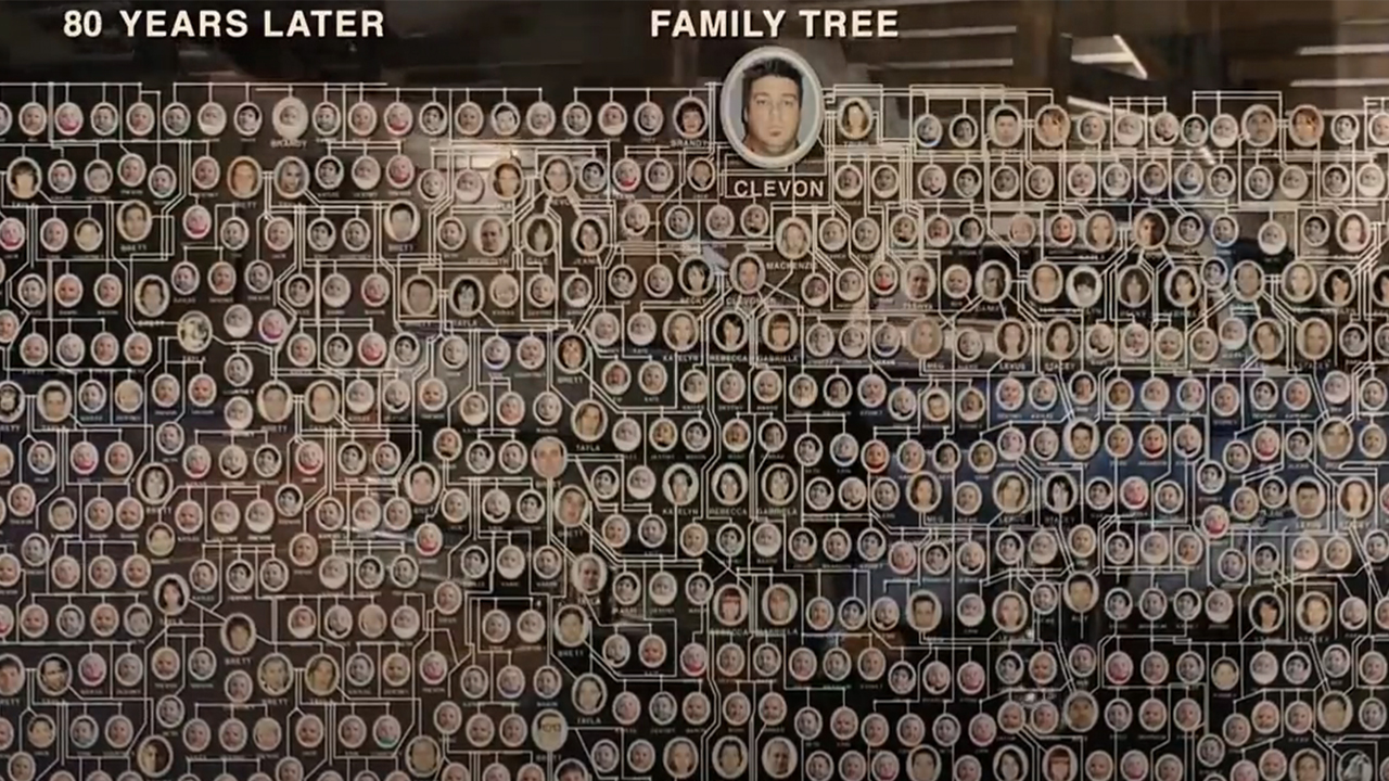 A confusing and huge family tree chart in Idiocracy