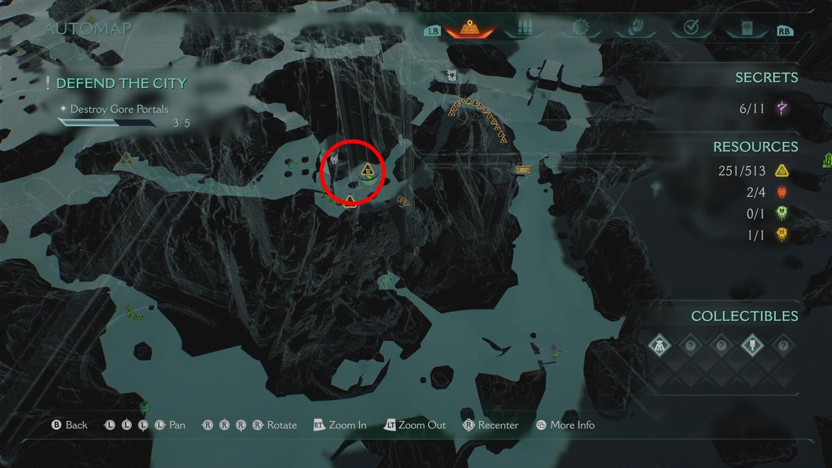 Doom: The Dark Ages Siege Part 1 secrets - A map pointing towards a ruby inside a cave.