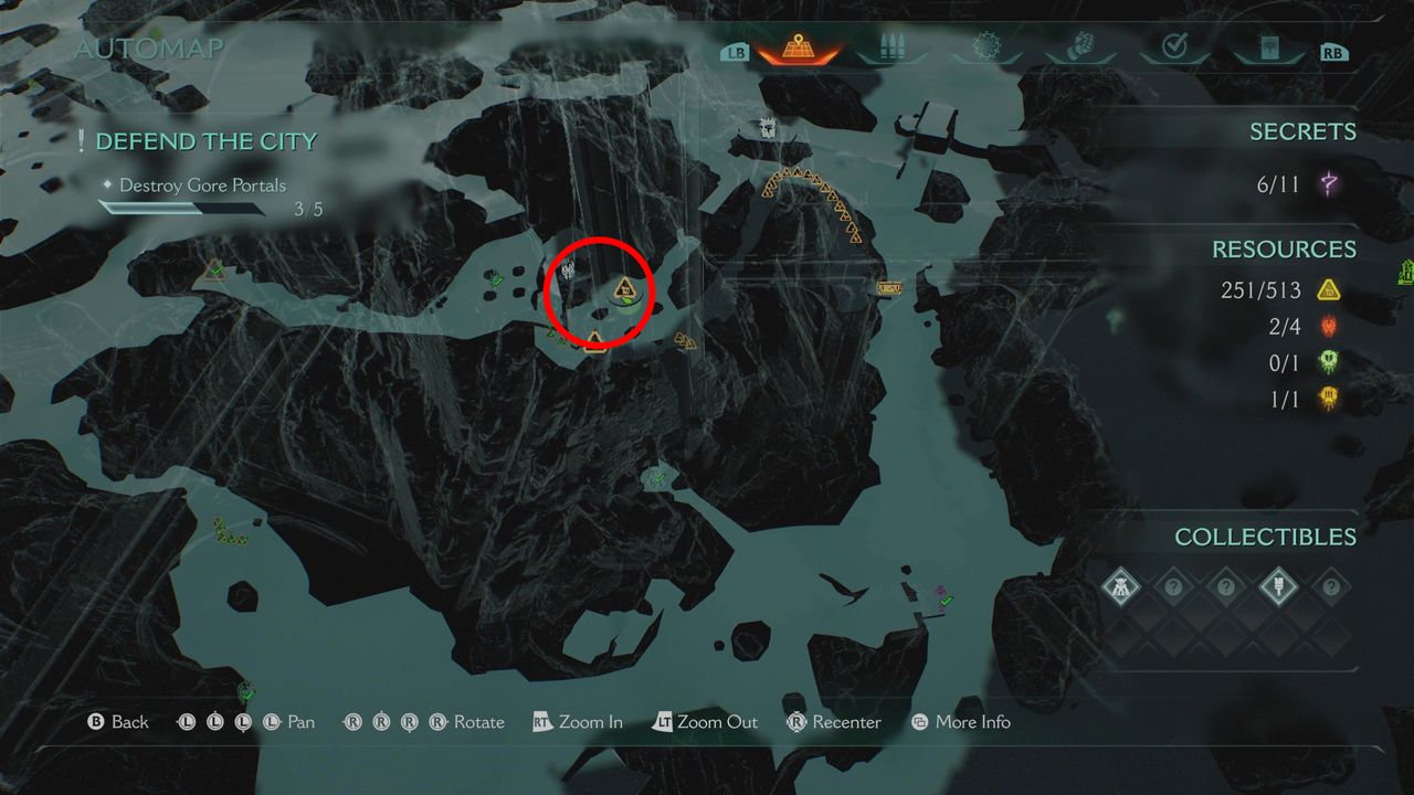 Doom: The Dark Ages Siege Part 1 secrets - A map pointing towards a ruby inside a cave.