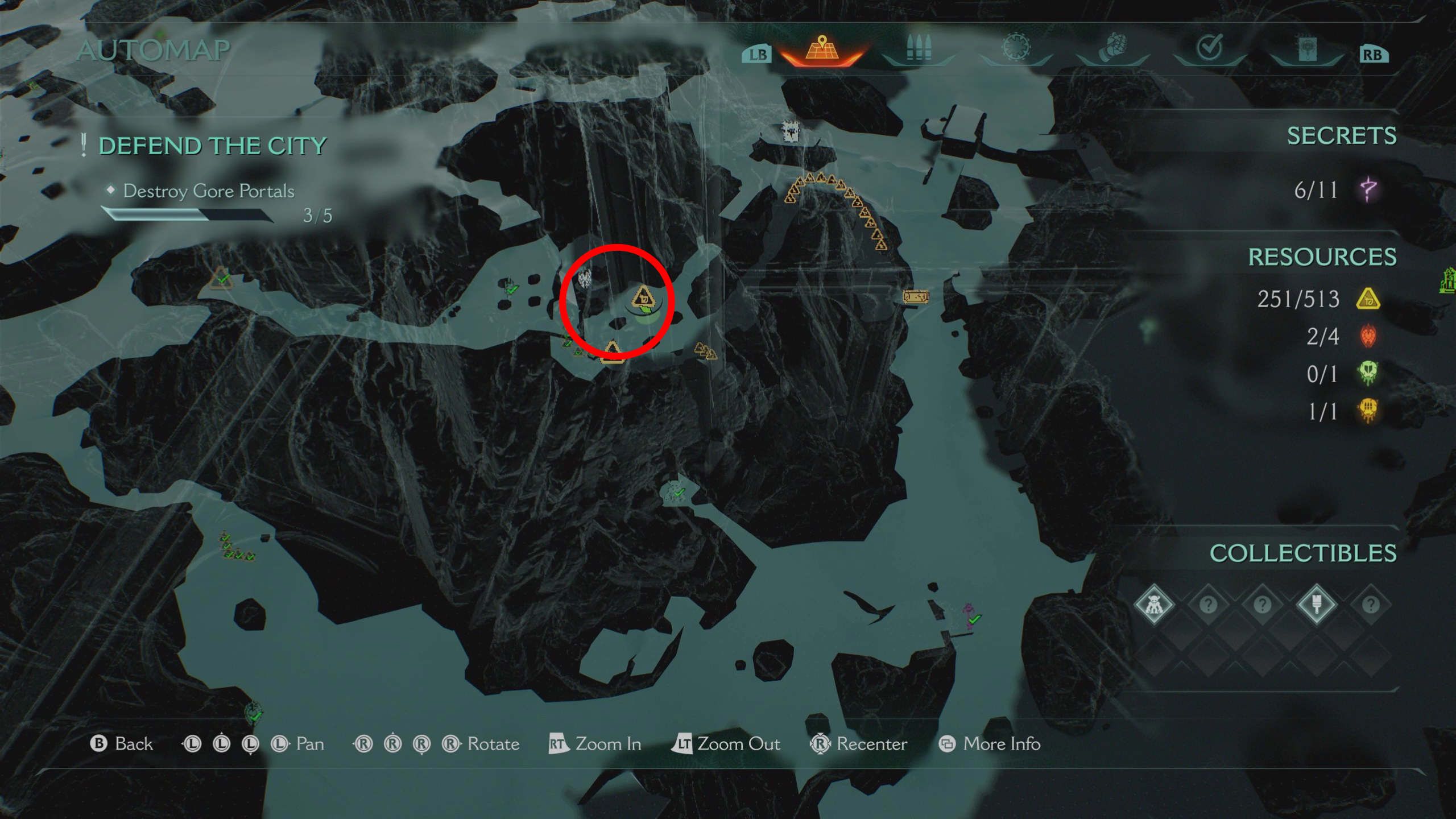 Doom: The Dark Ages Siege Part 1 secrets - A map pointing towards a ruby inside a cave.