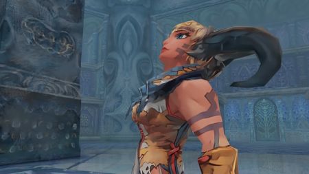 A woman in leather armor with large black horns