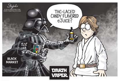 Editorial Cartoon U.S. vaping e-cigarette deaths Juul darth vader&nbsp;star wars