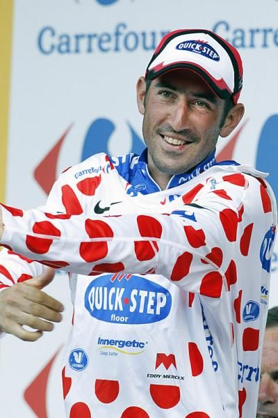 J&eacute;r&ocirc;me Pineau (Quick Step) is happy to be back in the polka dot jersey.