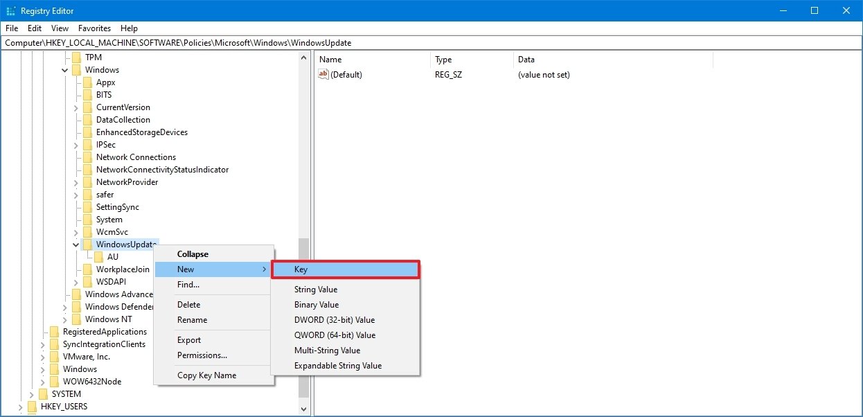 AU Registry key to disable Windows Update