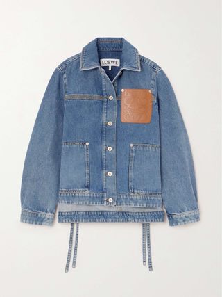 Leather-Trimmed Denim Jacket